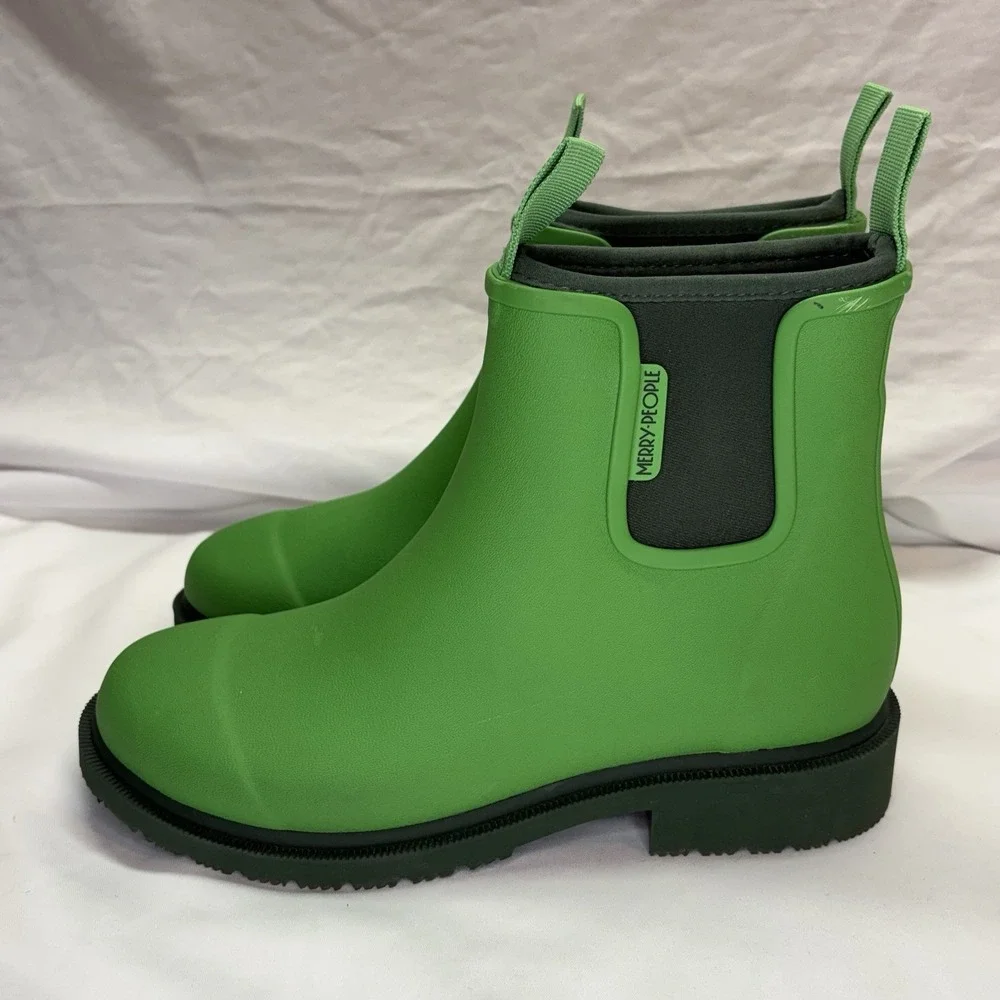 Merry People Bobbi Ankle Rain Boots Women's 8 EU 38 Grasshopper Green Wellington